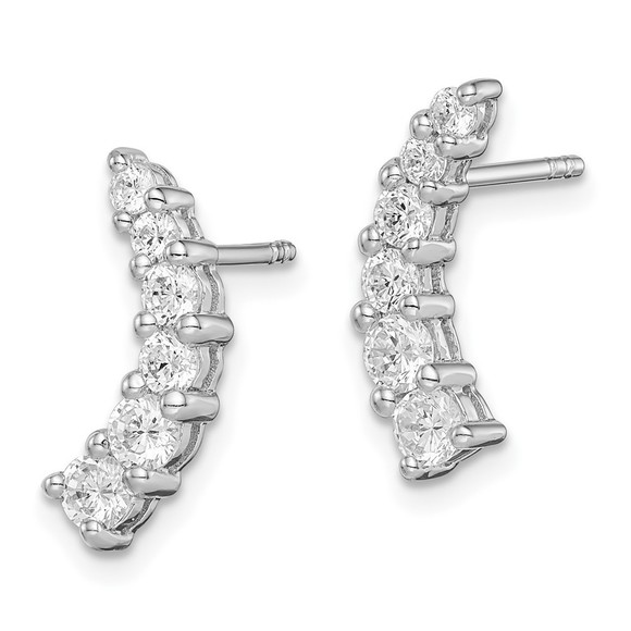 Sterling Silver Rhodium-plated Graduated CZ Curved Post Earrings - Picture 4 of 4